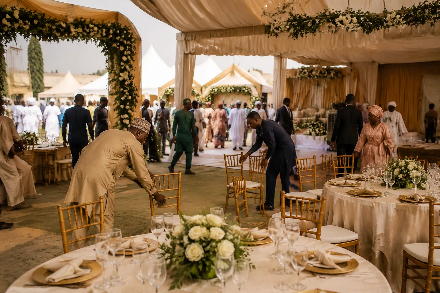 Wedding venue transition plan showing guest movement and ceremony stages