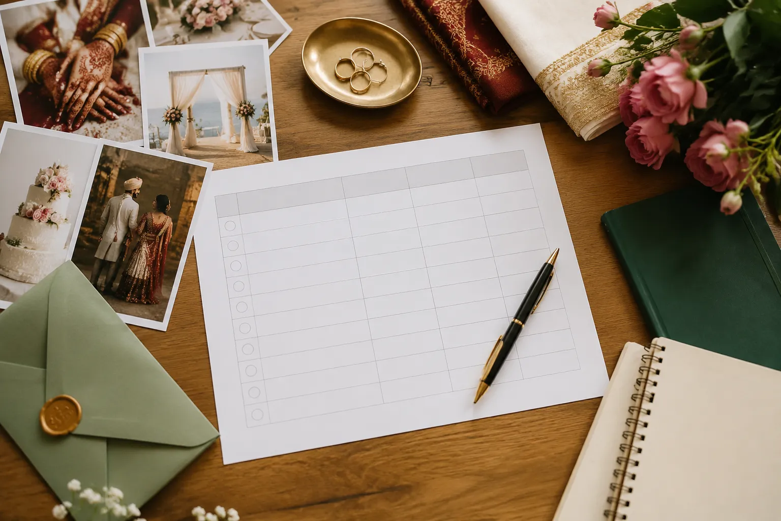 Wedding planning worksheet showing decisions, family consultation, and responsibility handoffs