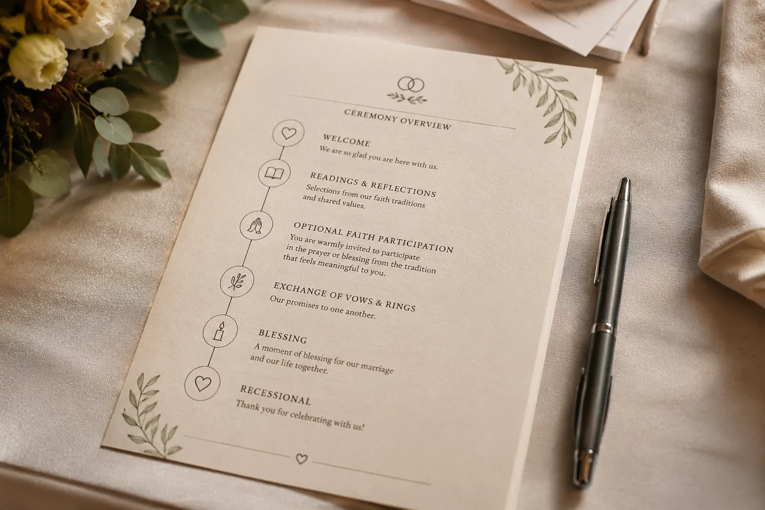 Wedding Program Wording for Optional Religious Participation