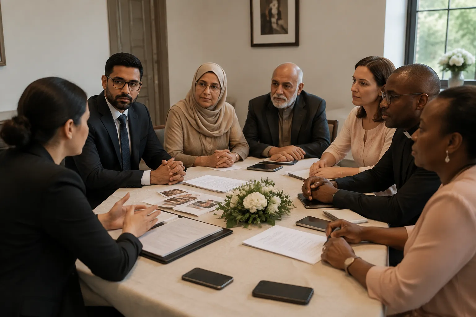 Multicultural wedding coordination between families, a congregation, and event planners